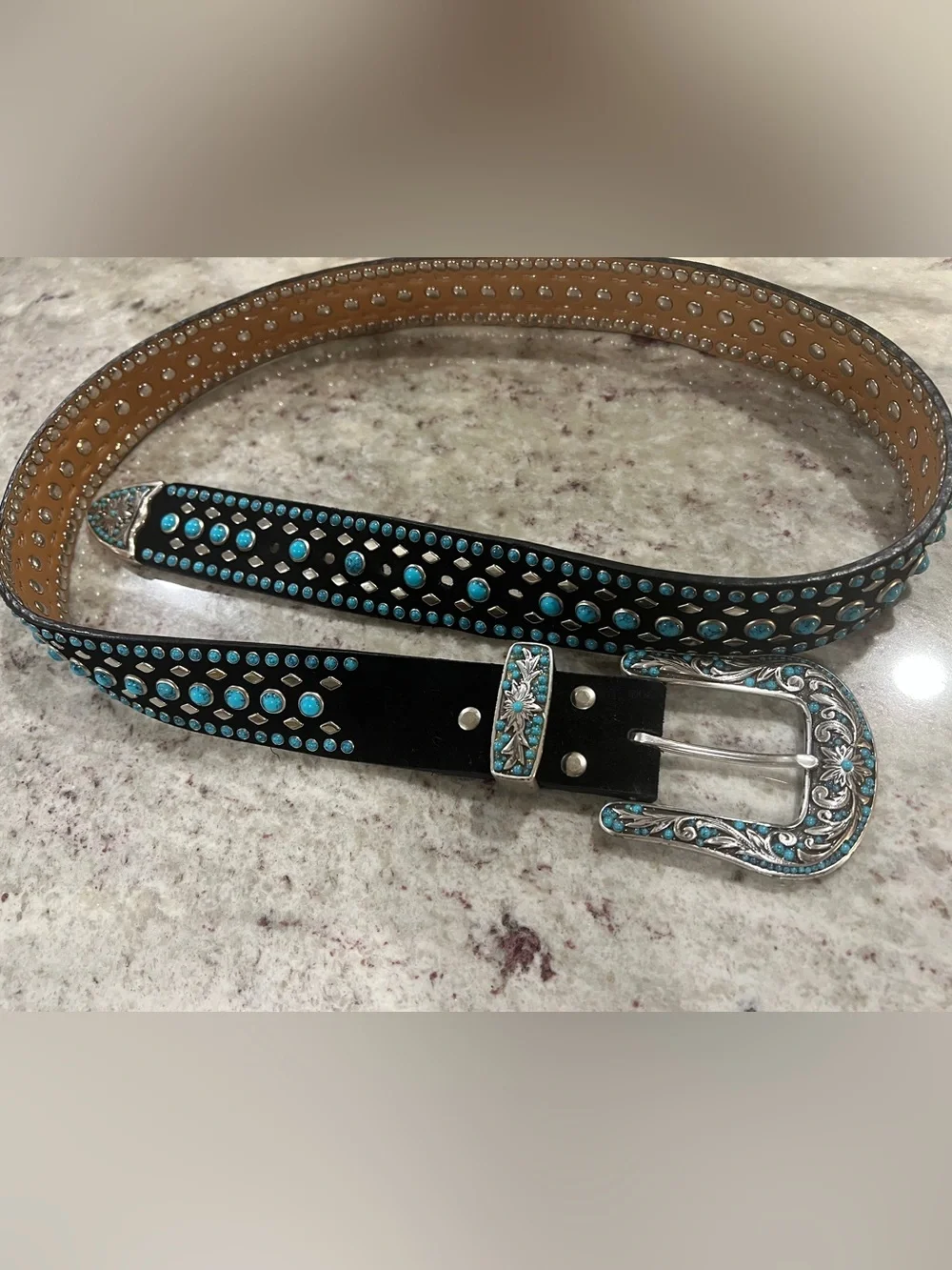 Nocona, Turquoise Accent Suede/Leather Belt & OG Buckle, #N3444001, XL, Blk Silv